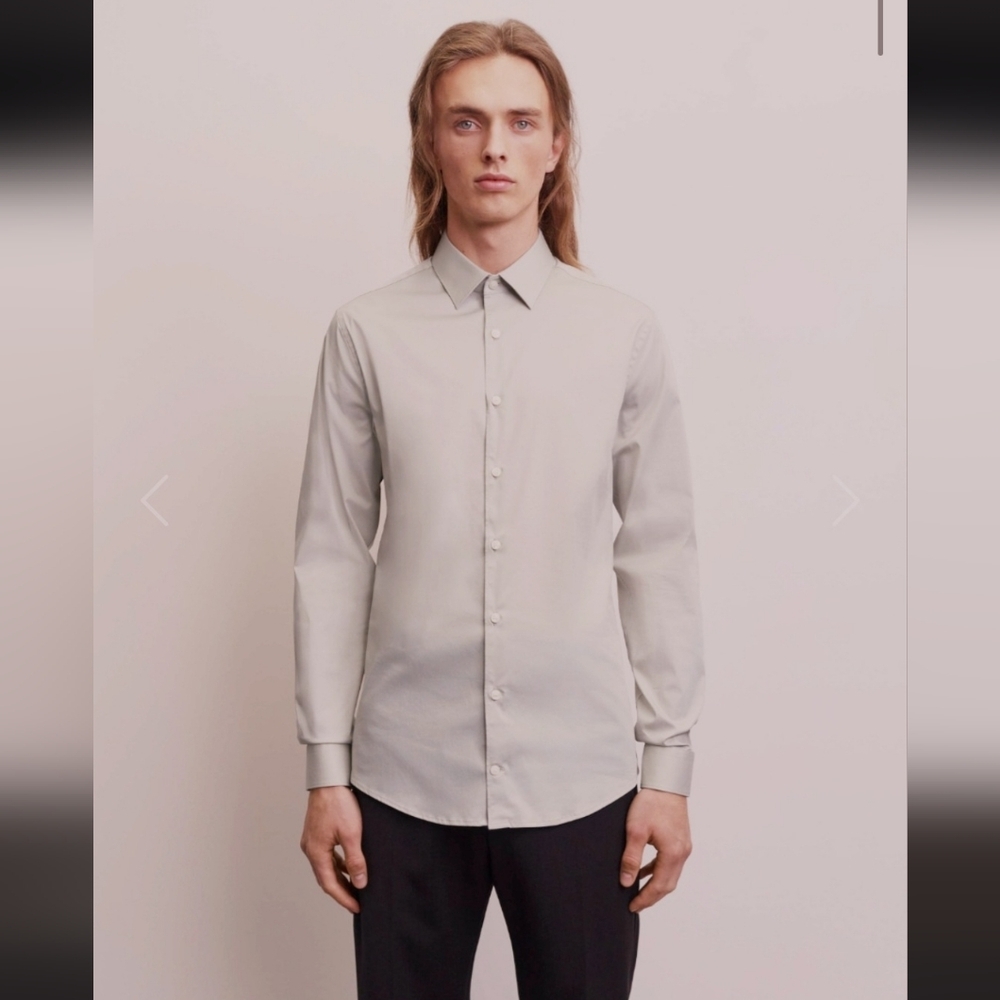 Tiger Of Sweden "Filbrodie" Extra-slim Burton Down Shirt. Long Sleeve Light Grey